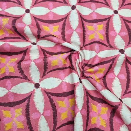 אריג קנבס דפוס פרחים אבסטרקטי גווני ורוד בורדו דגם קלודין