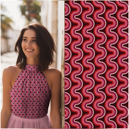 אריג ויסקוזה דפוס גאומטרי גווני ורוד בורדו