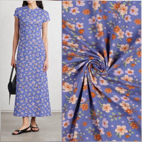 טריקו כותנה אורגני על רקע לבנדר דגם שרון