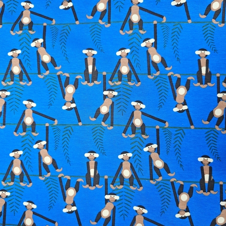 טריקו כותנה דפוס קופים שמחים על רקע כחול