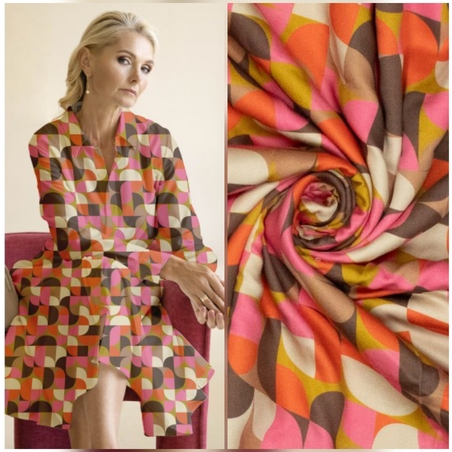 אריג ויסקוזה דפוס גאומטרי גווני ורוד בז חום דגם שרה