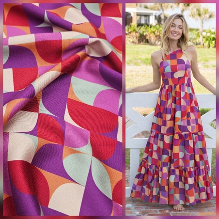 אריג ויסקוזה דפוס גאומטרי גווני סגול בורדו דגם שרה