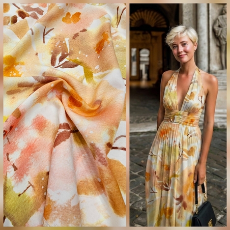 אריג ויסקוזה טנסל דפוס פרחי מיים אביבי