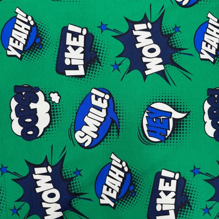 בד פוטר דפוס קומיקס על רקע ירוק