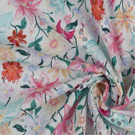 אריג כותנה תחרה פרחוני דגם רומא