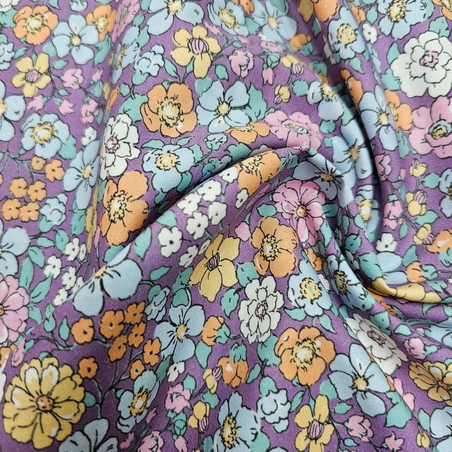 אריג כותנה אורגני דפוס פרחי שדה על רקע סגלגל