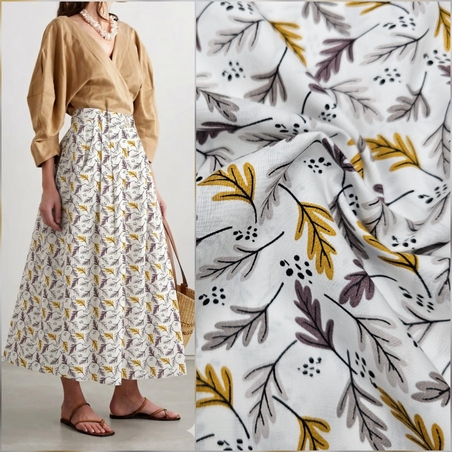 אריג כותנה דפוס עלעלים גווני אזוב