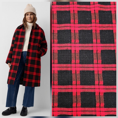 אריג צמר משבצות גווני אדום חי ושחור