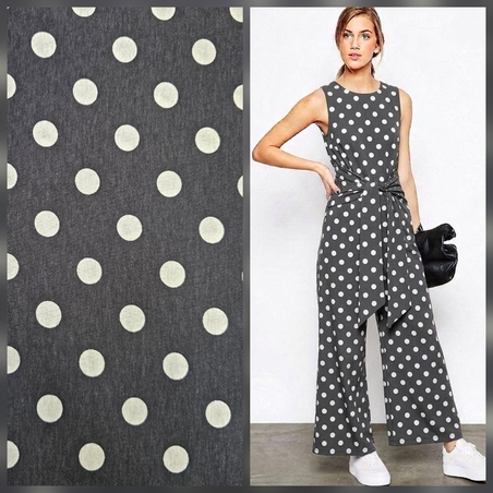 טריקו ויסקוזה דפוס נקודות לבן על רקע שחור