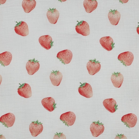 אריג דאבל טטרה דפוס תותים על רקע לבן