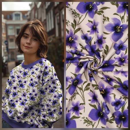 פרנץ טרי דפוס פרחים סגלגלים דיגיטלי על רקע אופוייט