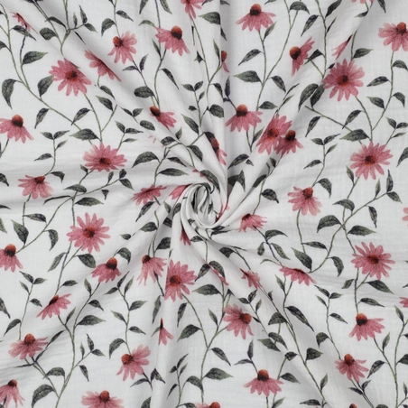 אריג דאבל טטרה דפוס פרחי מיים על רקע לבן