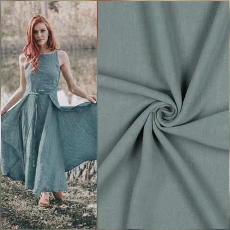 אריג פשתן ויסקוזה מכובס צבע ירוק מעושן