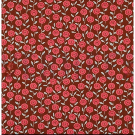 אריג כותנה דפוס פריחה כפרית בגוונים חמים