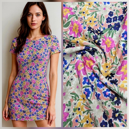 טריקו ויסקוזה חגיגת הפרחים בגווני סגול כחול וורוד