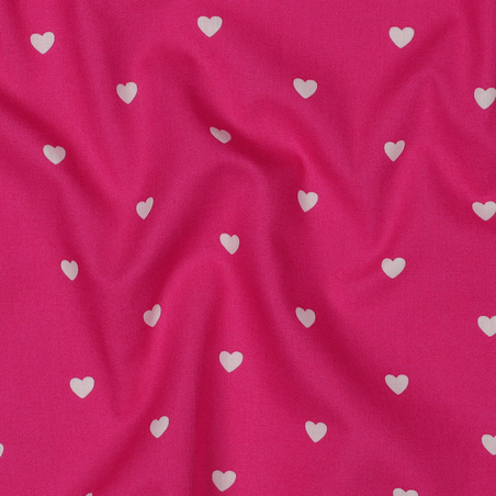 אריג כותנה פוקסיה דפוס לבבות לבנים