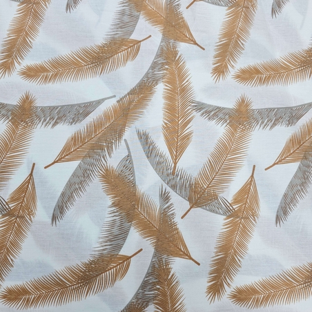 אריג כותנה דפוס נוצות בגווני כאמל אפור