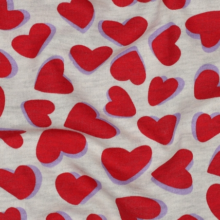 בד פוטר דפוס לבבות על רקע אפור מלאנז