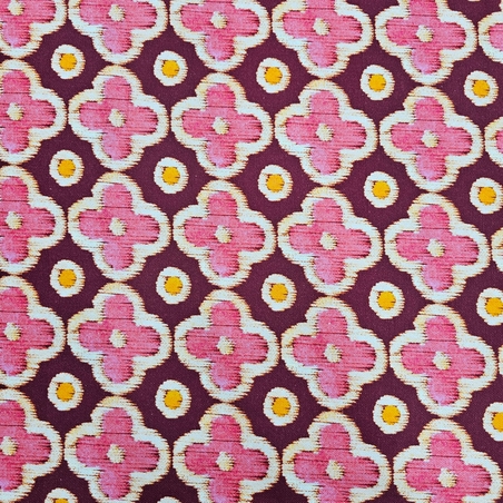 אריג קנבס דפוס פרחים גווני ורוד ובורדו דגם שיר