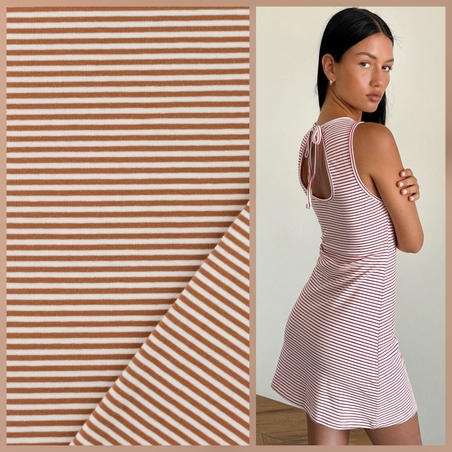 טריקו כותנה פסים דקים גווני חמרה ולבן