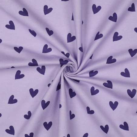 אריג פלנל לבבות סגול על רקע לבנדר