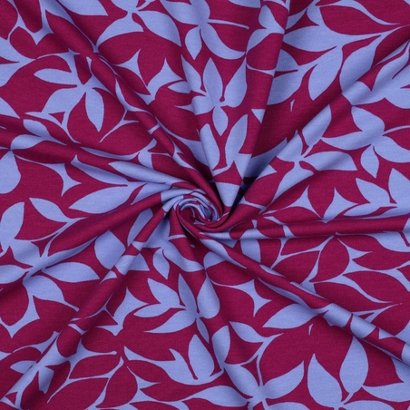 בד פוטר דפוס עלים דיגיטלי בגווני סגול