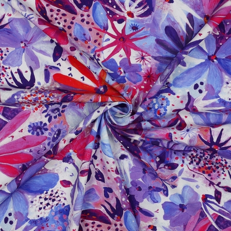 אריג ויסקוזה ECOVERO דפוס פרחים סוריאליסטי גווני סגול נרידה הנסן