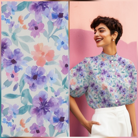 אריג כותנה וואל דפוס פרחים סגלגלים דיגיטלי