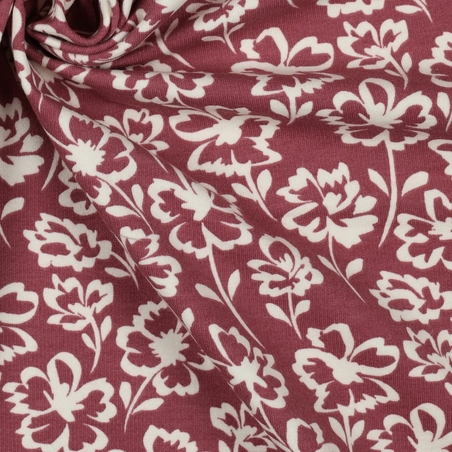 בד פוטר דפוס פרחים בגווני ורוד עתיק ולבן