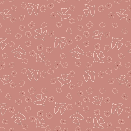 בד פוטר דפוס ציפורים עדין על רקע סלמון בהיר