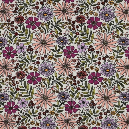 טריקו כותנה דפוס פרחים קסומים על רקע אופוייט