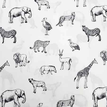 אריג כותנה דפוס חיות הג'ונגל בשחור לבן