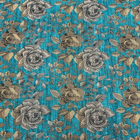 אריג גקארד פרחוני גווני פטרול כאמל