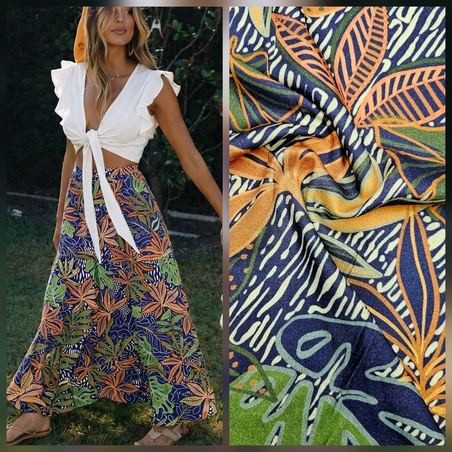 אריג ויסקוזה דפוס עלים טרופיים