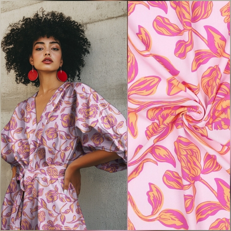 אריג ויסקוזה דפוס בוהו בגווני ורוד ותפוז