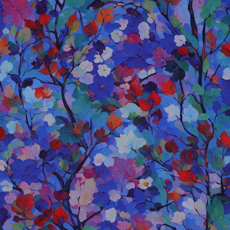 אריג ויסקוזה דפוס פרחים דיגיטלי על רקע קובלט