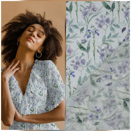 אריג ויסקוזה נופים דפוס פרחים ועלים דיגיטלי