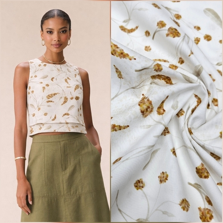 אריג כותנה דפוס פריחת סתיו עדינה