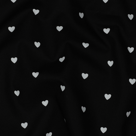 ארג כותנה שחור דפוס לבבות לבנים