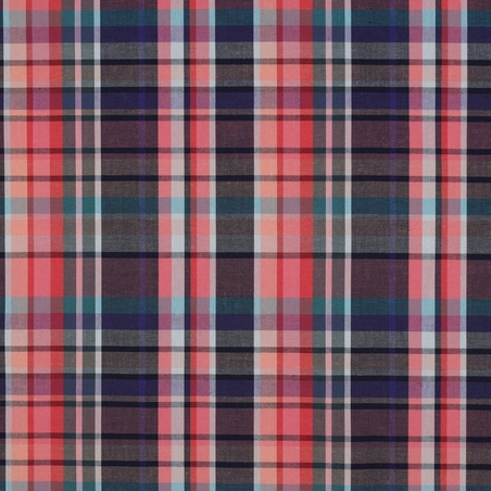 אריג משבצות טארטן גווני קורל כהה וכחול