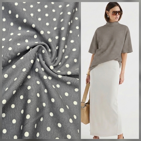 טריקו כותנה דפוס נקודות על רקע אפור בינוני