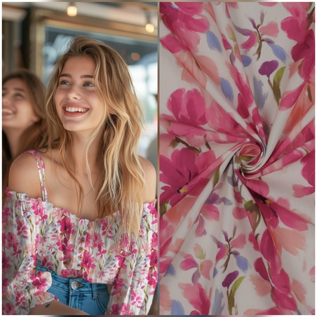 אריג ויסקוזה ECOVERO דפוס פרחים רומנטי דגם מורן