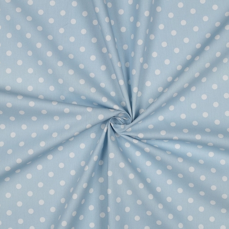 אריג כותנה נקודות לבן על רקע תכלת