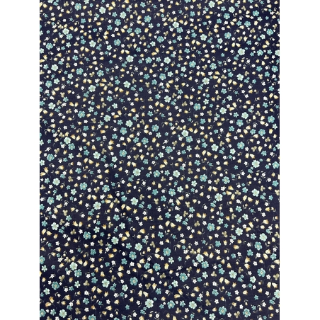 אריג כותנה פרחים רעננים על רקע כחול כהה דגם סהר