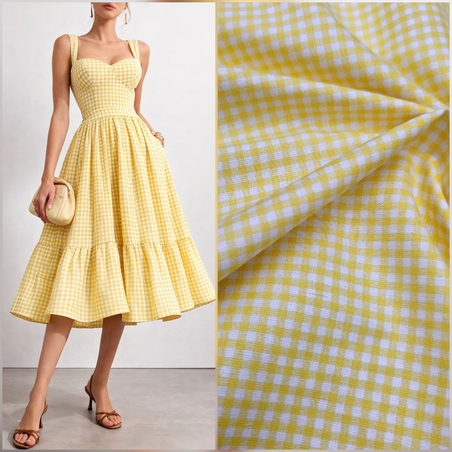 אריג כותנה משבצות פפיטה גווני צהוב לבן