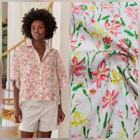 אריג כותנה דפוס גן פורח בורוד