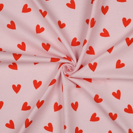 אריג פלנל לבבות אדום על רקע ורוד
