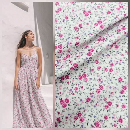 אריג כותנה פרחים קטנים בגווני ורוד דגם שרון