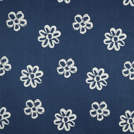 אריג גינס דפוס פרחים יפים על רקע כחול כהה