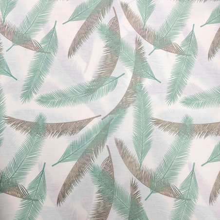 אריג כותנה דפוס נוצות בגווני מנטה אפור